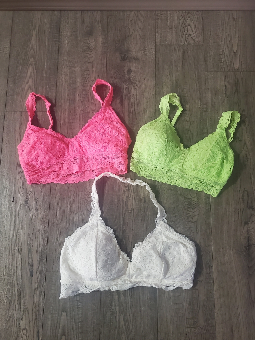 Lace Bralette Trio - Pink, Lime, White - Women Intimates